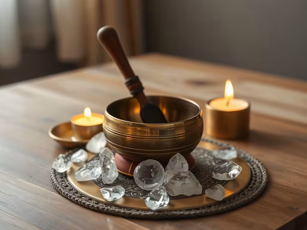 Purification sans fumigation : alternatives à la sauge blanche avec bol chantant, cristal et eau