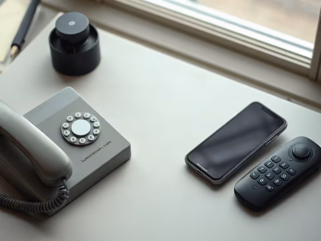 Téléphone traditionnel et smartphone symbolisant les deux canaux tarifaires de la voyance (audiotel et plateforme numérique)
