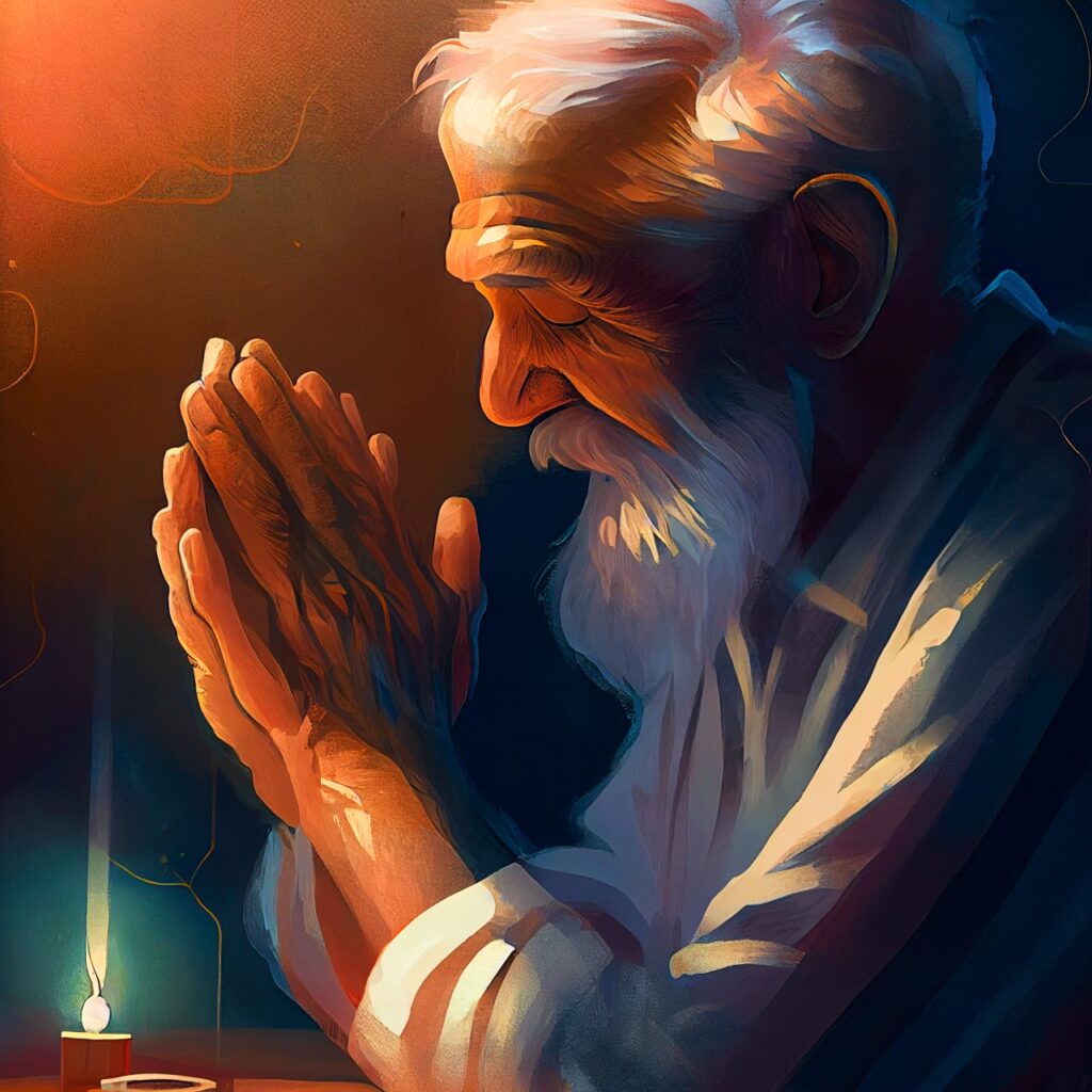 homme priant et inspirant le pouvoir priere