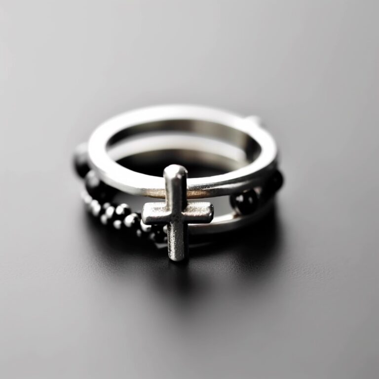 Bague Croix Fleur De Lis En Argent Sterling .925 - Style Vintage Vieilli - Unisexe - Symbole Religieux Chrétien